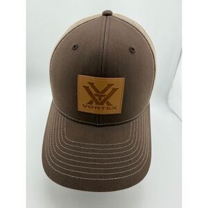 Vortex Optics Brown Tan Trucker Hat Mesh Snapback Leather Patch Logo Cap